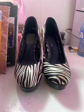 Zebra Print Platform Pumps - Black & White Women’s Heels